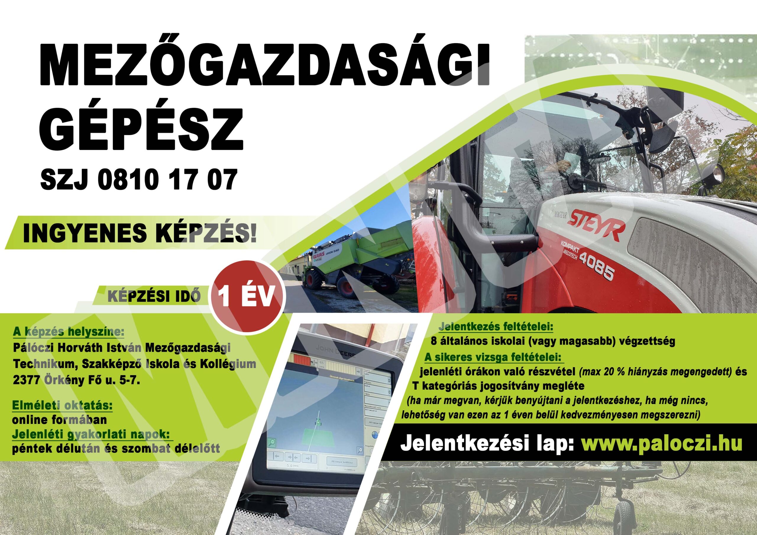 Mezőgazdasági gépész képzés a Pálócziban