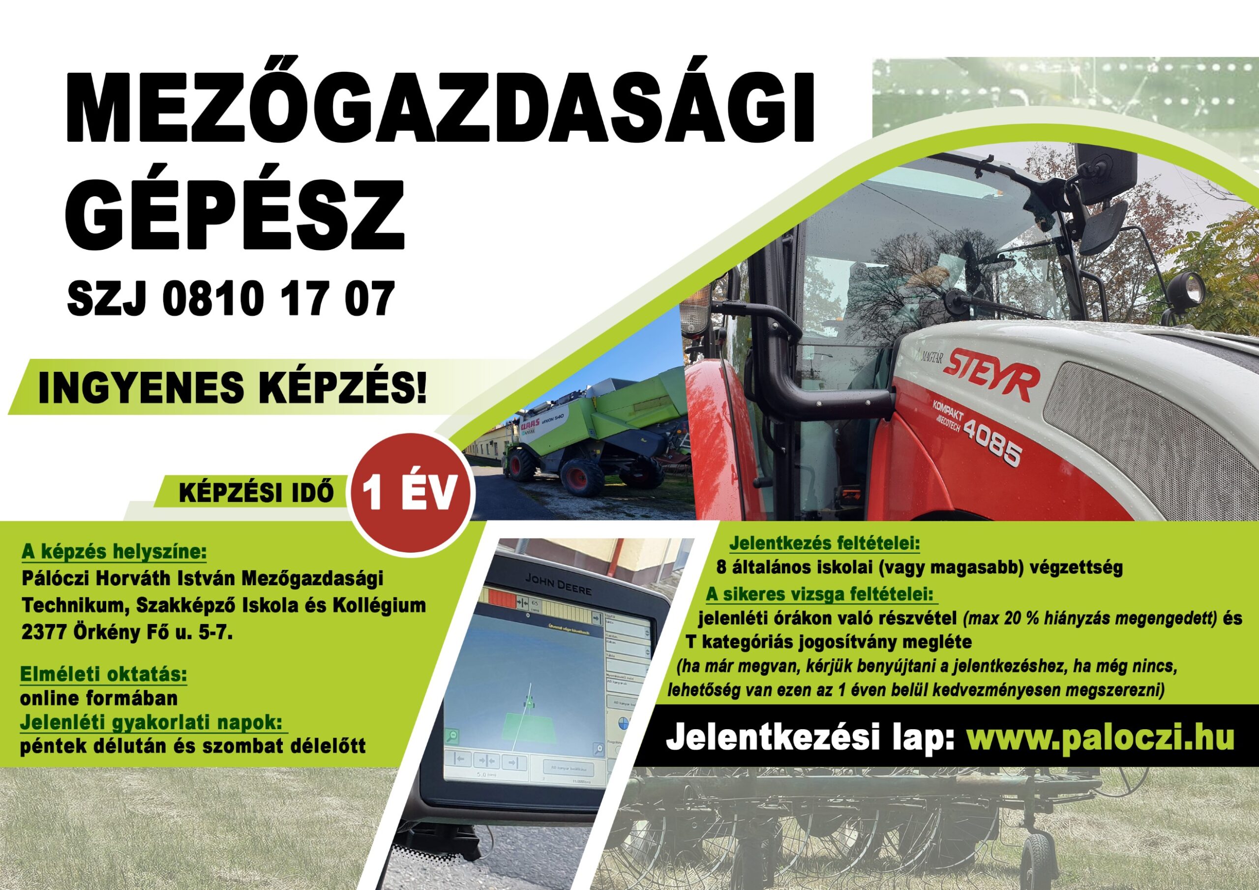 Mezőgazdasági gépész képzés a Pálócziban